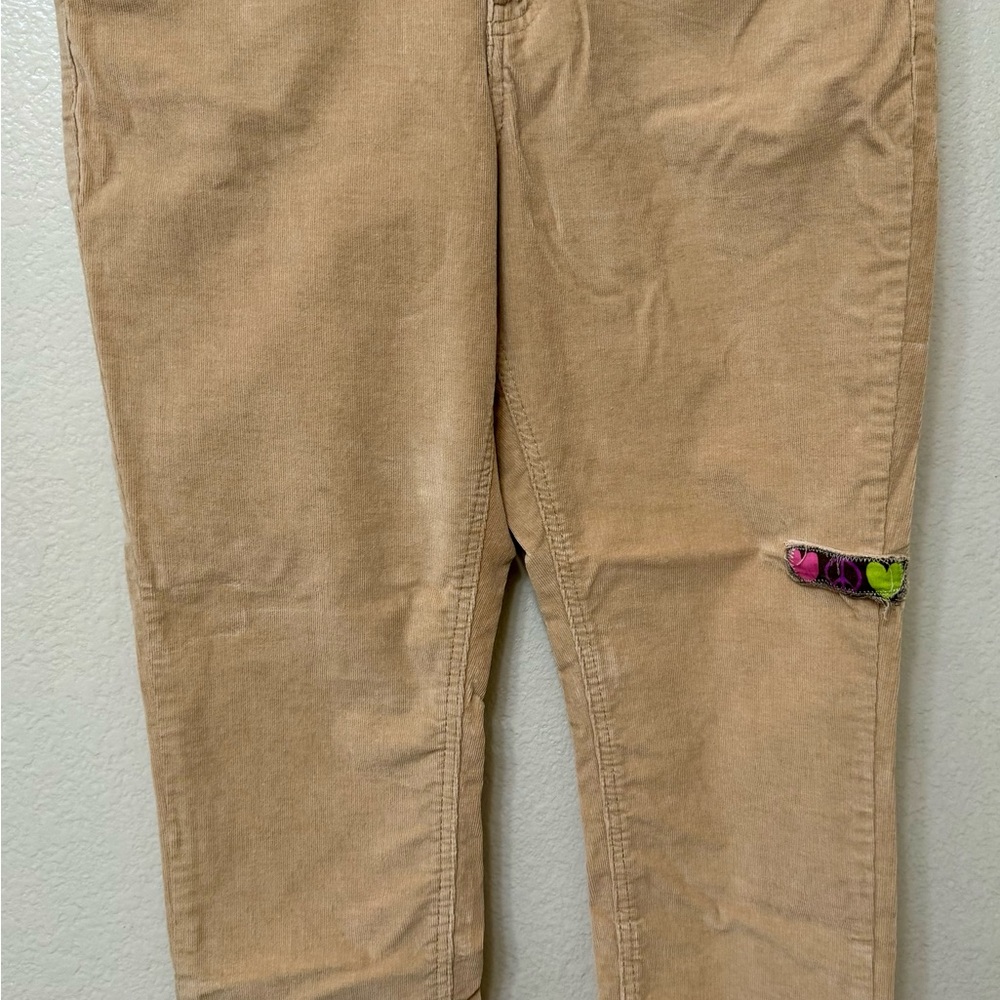 Corduroy Skinny Ankle Jeans Khaki cotton patchwork peace & love SZ 8  60’s